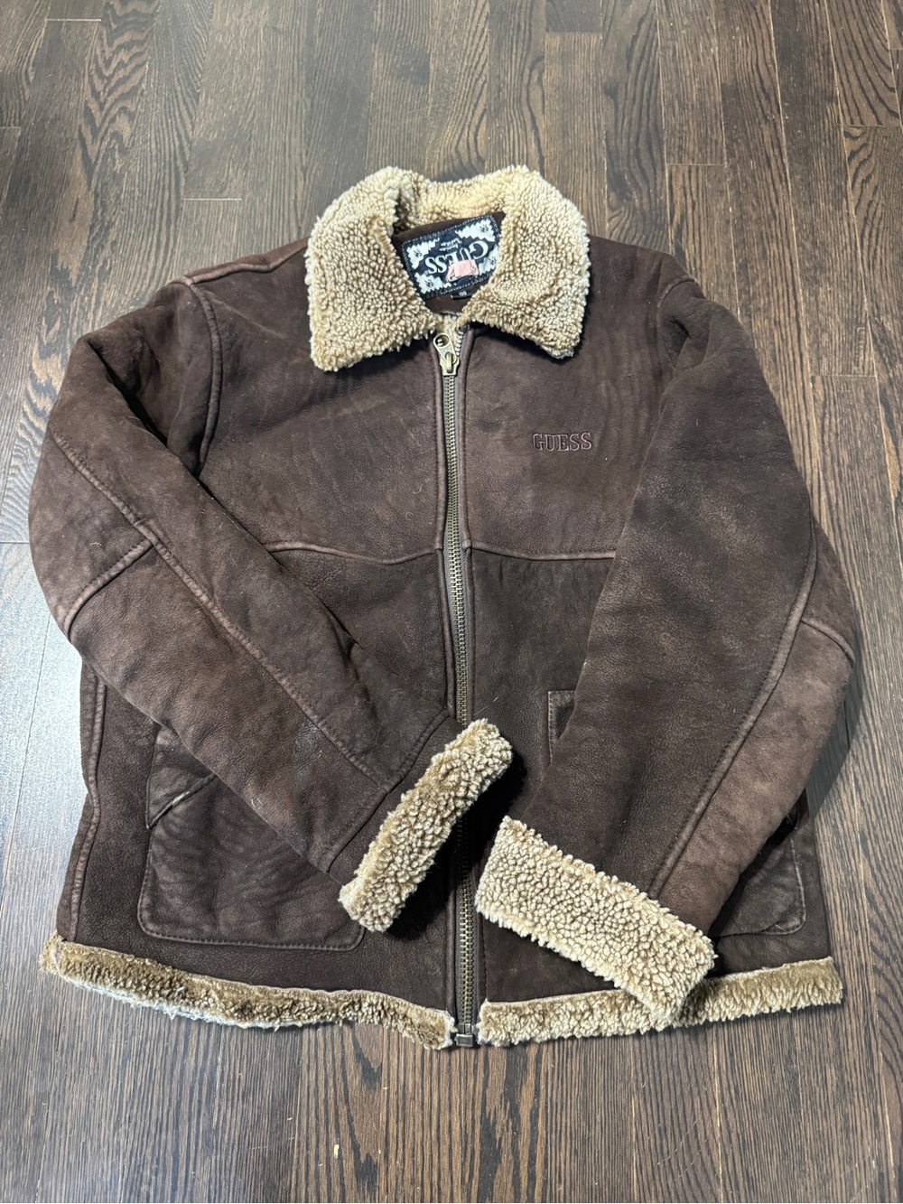 GUESS Brown Jacket with Cream Sherpa Trim